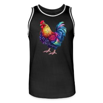 Coq arc-en-ciel – Flamme colorée - Maillot de basket Homme - noir/blanc - Devant - AI Model Male 185 dark (185cm)