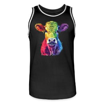 Bunte Regenbogen-Kuh Kunstwerk - Männer Basketball-Trikot - Schwarz/Weiß - Vorne - AI Model Male 185 dark (185cm)