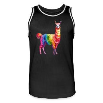 Buntes Regenbogen Lama - Männer Basketball-Trikot - Schwarz/Weiß - Vorne - AI Model Male 185 dark (185cm)