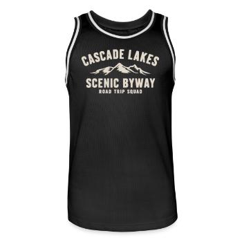 Cascade Lakes Scenic Byway Road Trip Squad - Men's Basketball Jersey - black/white - Front - AI Model Male 185 dark (185cm)
