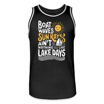 boat, waves, sunbeams, sea days, summer, - Men's Basketball Jersey - black/white - Front - AI Model Male 185 dark (185cm)