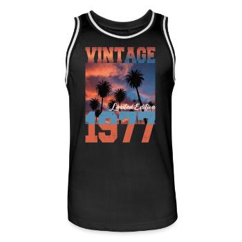 1977 Vintage Edition Limitée Palmiers Né en 1977 - Maillot de basket Homme - noir/blanc - Devant - AI Model Male 185 dark (185cm)