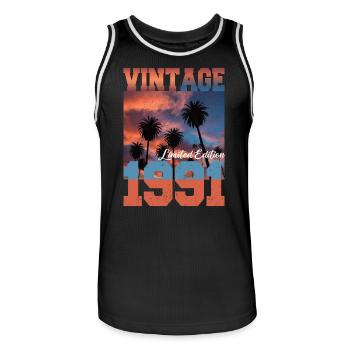 1991 Vintage Limited Edition Palm Trees Born 1991 - Men's Basketball Jersey - black/white - Front - AI Model Male 185 dark (185cm)