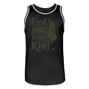 Finde Deinen Inneren Kiwi - Neuseeland Souvenir - Männer Basketball-Trikot - Schwarz/Weiß - Vorne - AI Model Male 185 dark (185cm)