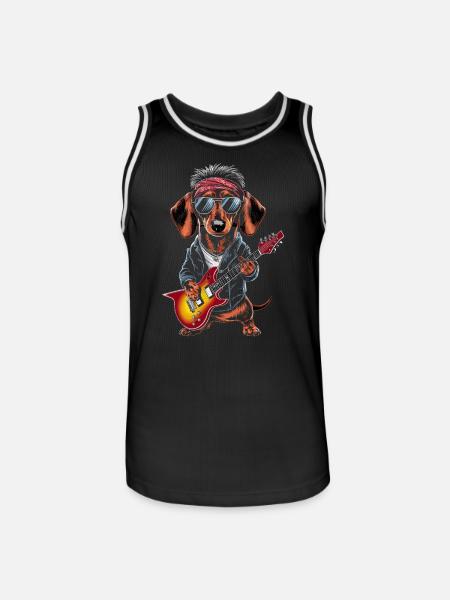 Gravhund i kostumer med guitar - Herre basketball-trikot - sort/hvid