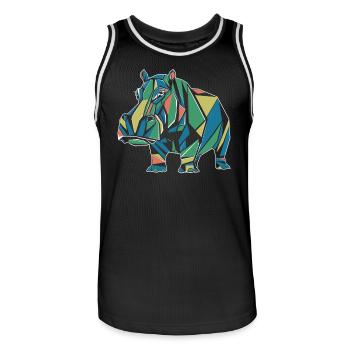 Buntes Geometrisches Nilpferd Design - Männer Basketball-Trikot - Schwarz/Weiß - Vorne - AI Model Male 185 dark (185cm)