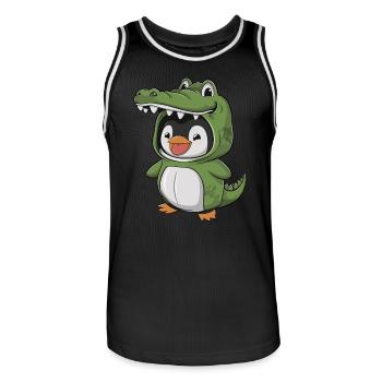 Pingouin en costume de crocodile - Maillot de basket Homme - noir/blanc - Devant - AI Model Male 185 dark (185cm)