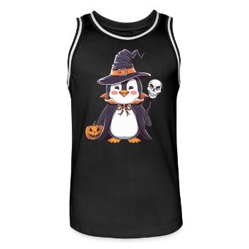 Pingouin Halloween Sorcier avec citrouille et - Maillot de basket Homme - noir/blanc - Devant - AI Model Male 185 dark (185cm)
