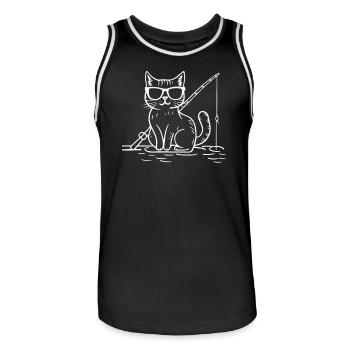 Pêche au chat avec des lunettes de soleil - Maillot de basket Homme - noir/blanc - Devant - AI Model Male 185 dark (185cm)