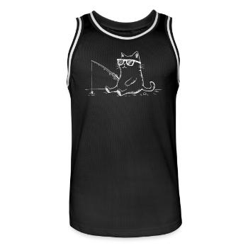 Chat avec des lunettes de soleil pêche - Maillot de basket Homme - noir/blanc - Devant - AI Model Male 185 dark (185cm)