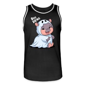 Cute Boo Deng Hippo in Ghost Costume - Men's Basketball Jersey - black/white - Front - AI Model Male 185 dark (185cm)