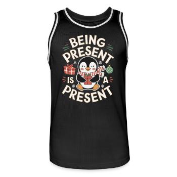 Being present is a gift penguin motif - Men's Basketball Jersey - black/white - Front - AI Model Male 185 dark (185cm)