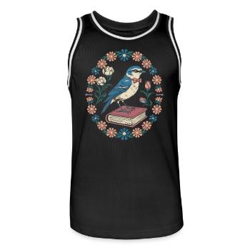 Cottagecore oiseau sur livre avec couronne florale - Maillot de basket Homme - noir/blanc - Devant - AI Model Male 185 dark (185cm)