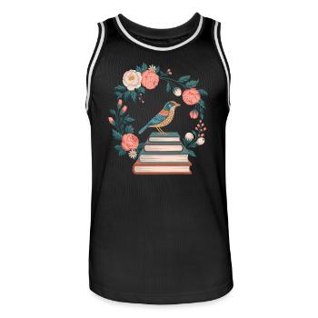Cottagecore oiseau et fleurs pile de livres - Maillot de basket Homme - noir/blanc - Devant - AI Model Male 185 dark (185cm)