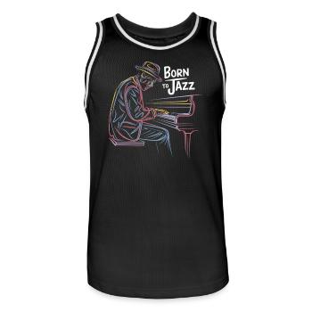 Born for jazz with musicians at the piano - Men's Basketball Jersey - black/white - Front - AI Model Male 185 dark (185cm)