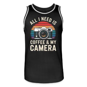 All I need is coffee & my camera - Men's Basketball Jersey - black/white - Front - AI Model Male 185 dark (185cm)