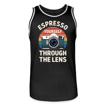 Espresso Yourself Photographe à travers l’objectif - Maillot de basket Homme - noir/blanc - Devant - AI Model Male 185 dark (185cm)