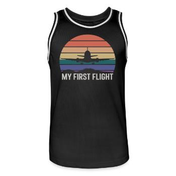 My First Flight Retro Airplane Adventure - Men's Basketball Jersey - black/white - Front - AI Model Male 185 dark (185cm)
