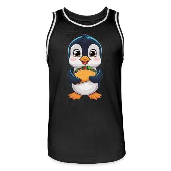 Pingouin mignon avec des tacos - Maillot de basket Homme - noir/blanc - Devant - AI Model Male 185 dark (185cm)