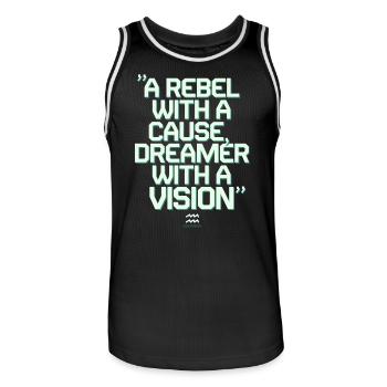 Aquarius Quote: Rebel with reason, dreamer with - Men's Basketball Jersey - black/white - Front - AI Model Male 185 dark (185cm)