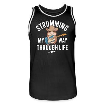 Strumming My Way Through Life Mouse Guitar - Men's Basketball Jersey - black/white - Front - AI Model Male 185 dark (185cm)