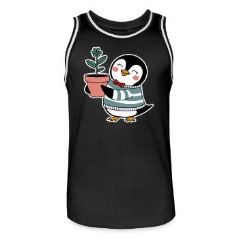 Cheerful penguin gardener with flower - Men's Basketball Jersey - black/white - Front - AI Model Male 185 dark (185cm)