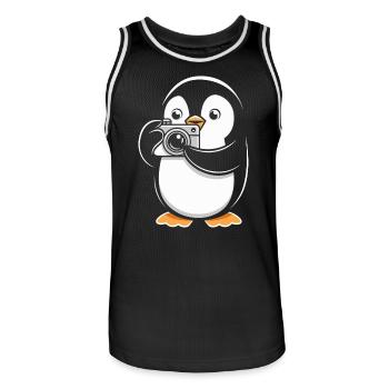 Penguin With Camera Photographer Hobby Photography - Men's Basketball Jersey - black/white - Front - AI Model Male 185 dark (185cm)