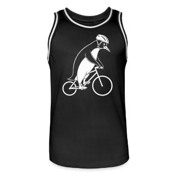 Penguin riding a bicycle with a helmet - Men's Basketball Jersey - black/white - Front - AI Model Male 185 dark (185cm)