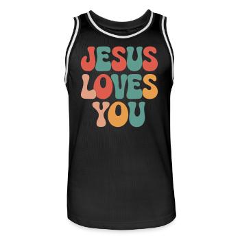 Jésus t’aime en disant chrétien - Maillot de basket Homme - noir/blanc - Devant - AI Model Male 185 dark (185cm)