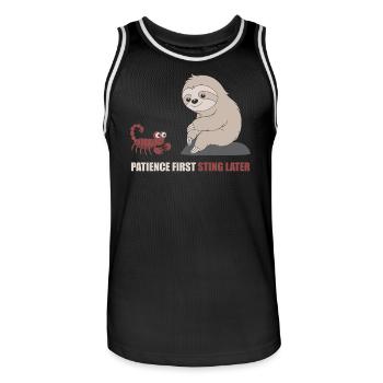 Scorpio Zodiac Sign Sloth Patience First - Men's Basketball Jersey - black/white - Front - AI Model Male 185 dark (185cm)