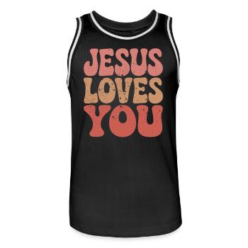 Jésus t’aime en disant chrétien - Maillot de basket Homme - noir/blanc - Devant - AI Model Male 185 dark (185cm)