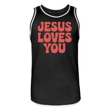 Jésus t’aime en disant chrétien - Maillot de basket Homme - noir/blanc - Devant - AI Model Male 185 dark (185cm)
