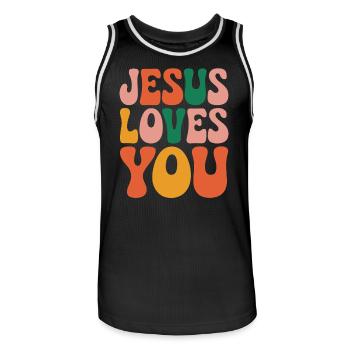 Jésus t’aime en disant chrétien - Maillot de basket Homme - noir/blanc - Devant - AI Model Male 185 dark (185cm)