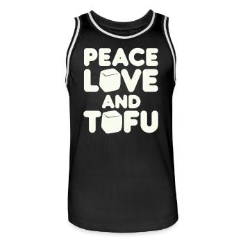 Peace Love and Tofu Vegan Vegetarian - Men's Basketball Jersey - black/white - Front - AI Model Male 185 dark (185cm)
