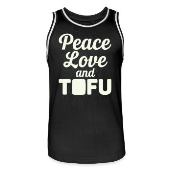 Vegan Vegetarian: Peace, Love and Tofu - Men's Basketball Jersey - black/white - Front - AI Model Male 185 dark (185cm)