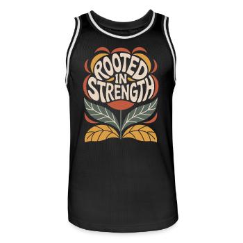 Floral Vintage Quote Design - Rooted In - Men's Basketball Jersey - black/white - Front - AI Model Male 185 dark (185cm)