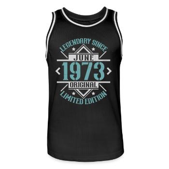 Jahrgang Juni 1973, Retro Geburtstagsgeschenk - Männer Basketball-Trikot - Schwarz/Weiß - Vorne - AI Model Male 185 dark (185cm)