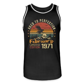 Born in February 1971 Birthday 1971 February - Men's Basketball Jersey - black/white - Front - AI Model Male 185 dark (185cm)