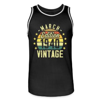 Vintage March 1940 Vintage Gift Anniversary 1940's - Men's Basketball Jersey - black/white - Front - AI Model Male 185 dark (185cm)