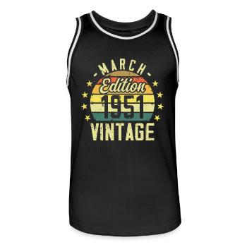 Vintage mars 1951 vintage cadeau anniversaire 1951 - Maillot de basket Homme - noir/blanc - Devant - AI Model Male 185 dark (185cm)