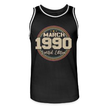 Awesome Since March 1990 Birthday 1990 Gift - Men's Basketball Jersey - black/white - Front - AI Model Male 185 dark (185cm)