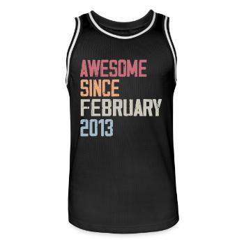 February 2013, 11th Anniversary 2013 February 11 years - Men's Basketball Jersey - black/white - Front - AI Model Male 185 dark (185cm)