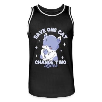 Rette eine Katze, verändere zwei Leben - Männer Basketball-Trikot - Schwarz/Weiß - Vorne - AI Model Male 185 dark (185cm)