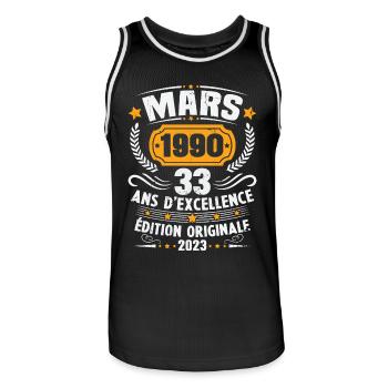 Cadeau D'anniversaire 33 Ans Mars 1990 Vintage - Maillot de basket Homme - noir/blanc - Devant - AI Model Male 185 dark (185cm)