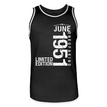 June 1951 June Anniversary June 1951 - Men's Basketball Jersey - black/white - Front - AI Model Male 185 dark (185cm)