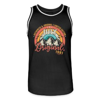 July 1981 July Anniversary 1981 July - Men's Basketball Jersey - black/white - Front - AI Model Male 185 dark (185cm)