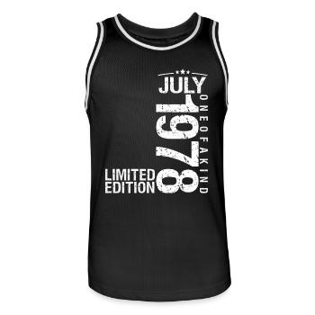 July 1978 July Birthday July 1978 - Men's Basketball Jersey - black/white - Front - AI Model Male 185 dark (185cm)
