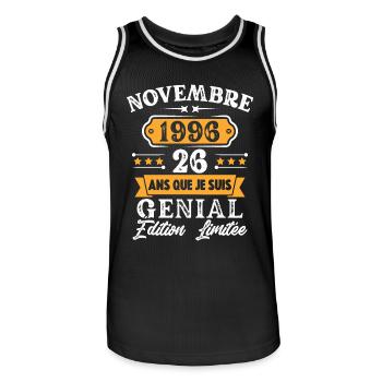 Cadeau D'anniversaire 26 Ans Novembre 1996 Rétro - Maillot de basket Homme - noir/blanc - Devant - AI Model Male 185 dark (185cm)