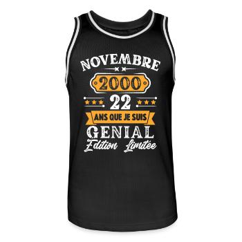 Cadeau D'anniversaire 22 Ans Novembre 2000 Rétro - Maillot de basket Homme - noir/blanc - Devant - AI Model Male 185 dark (185cm)