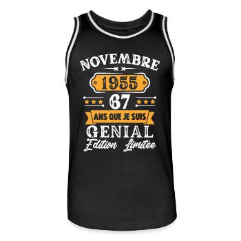 Cadeau D'anniversaire 67 Ans Novembre 1955 Rétro - Maillot de basket Homme - noir/blanc - Devant - AI Model Male 185 dark (185cm)